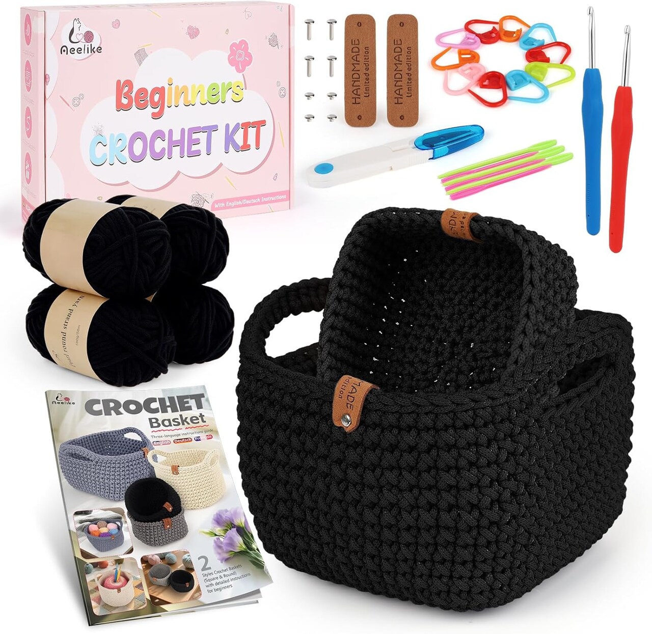 27PCS Crochet Basket Kit for Beginners Complete Knitting & Crocheting Set with Instructions